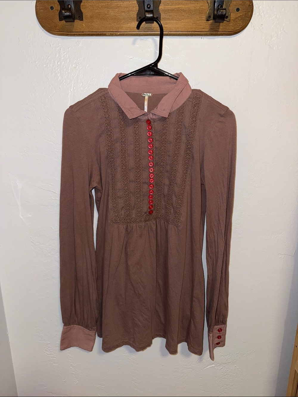 Free People Mauve Long-Sleeve Mini Dress with Button Placket